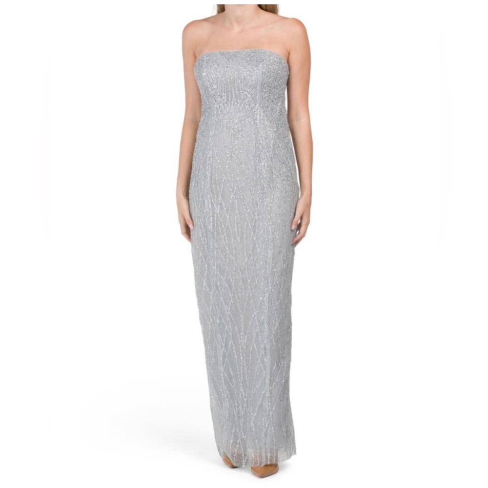 MARCHESA NOTTE SILVER SEQUIN COLUMN OVERLAY IN BEADS SEQUINS NWT